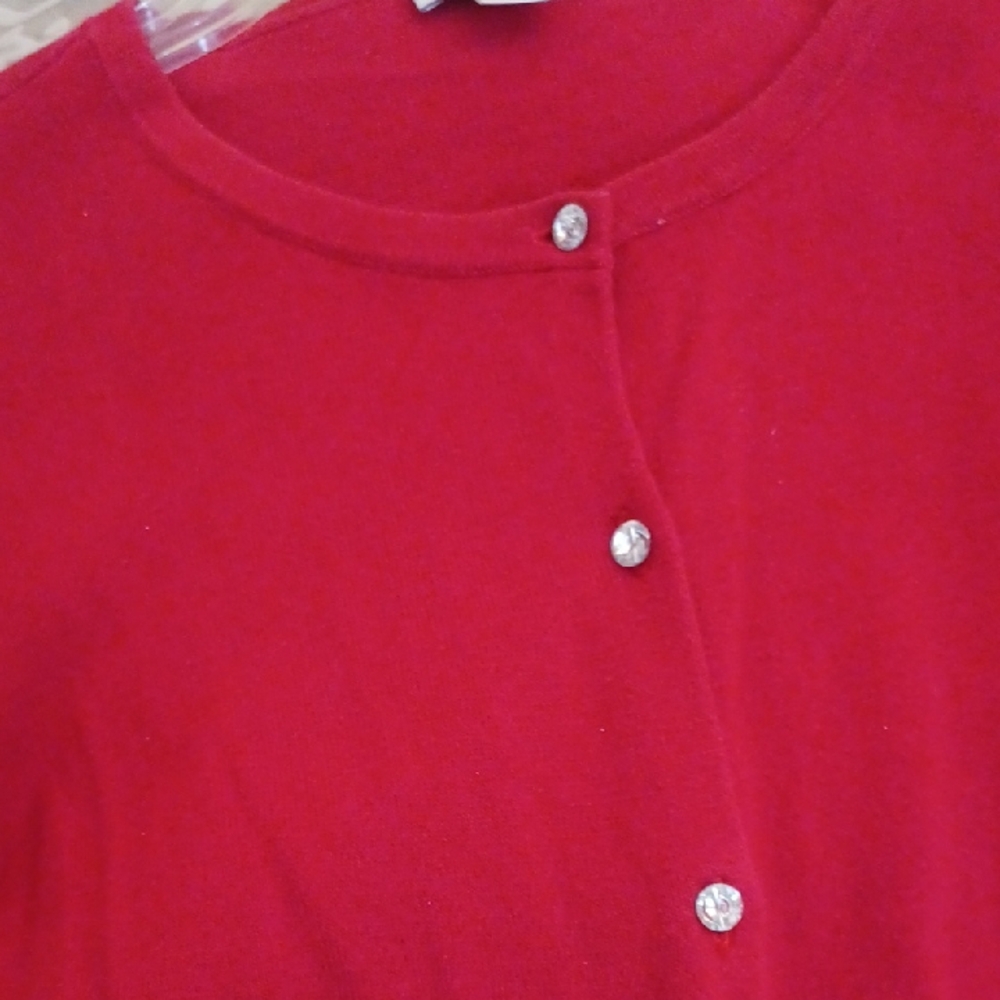 LOFT Red Button-Front Cardigan - Picture 3 of 6